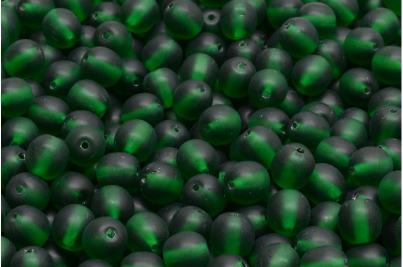 Round Druck Beads, Transparent Green Matte (50140-84100), Glass, Czech Republic