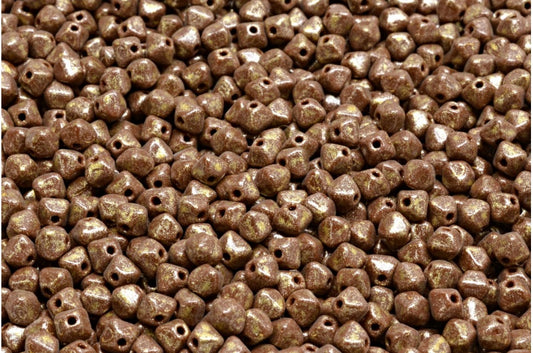 出口 10 克双锥形珠，4 x 4 毫米，棕色不透明浅黄色 (13710-34302)，玻璃，捷克共和国