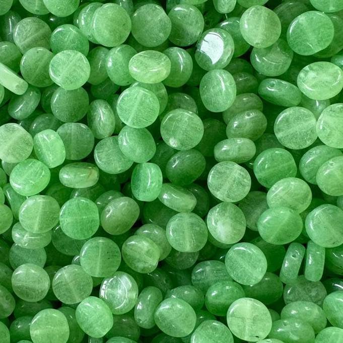 Flat Round Coin 1-hole glass beads, 8mm, Czech Republic, Dirty Bright Green - Glow in the Dark Bright Blue