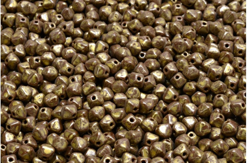 Bicone Beads, Brown Opaque Gold Splash (13710-86720), Glass, Czech Republic