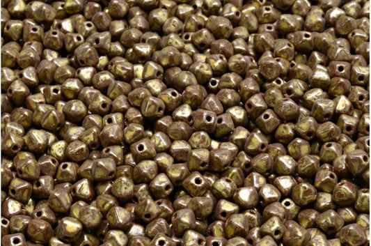 Bicone Beads, Brown Opaque Gold Splash (13710-86720), Glass, Czech Republic