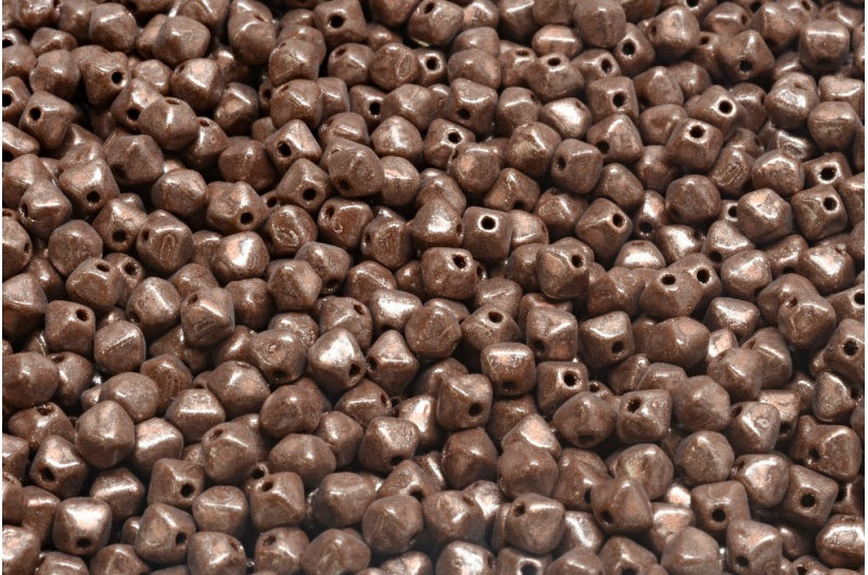 双円錐ビーズ、ブラウン不透明銅スプラッシュ（13710-86750）、ガラス、チェコ共和国