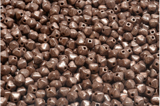 双円錐ビーズ、ブラウン不透明銅スプラッシュ（13710-86750）、ガラス、チェコ共和国