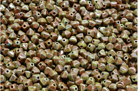 Bicone Beads, Brown Opaque Travertin (13710-86800), Glass, Czech Republic