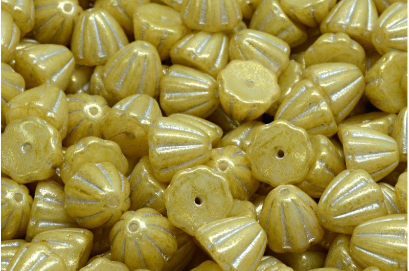 Flower Cupola Beads, White Silver Lined Light Yellow (02010-54301-34302), Glass, Czech Republic