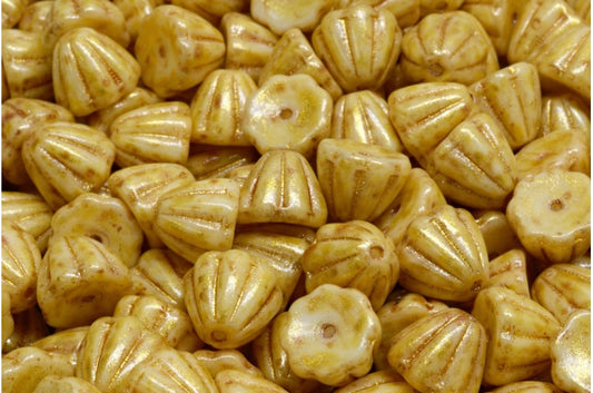 Flower Cupola Beads, White Travertin Light Yellow (02010-86800-34302), Glass, Czech Republic