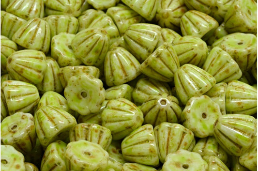 Flower Cupola Beads, White Travertin Light Green (02010-86800-34310), Glass, Czech Republic