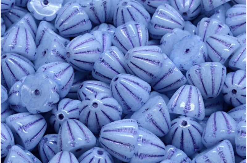 Flower Cupola Beads, White 43810 Light Blue (02010-43810-34307), Glass, Czech Republic