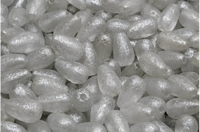 OUTLET 10 grams Drop Beads, 9 x 6 mm, Crystal Etched Silver Gray (00030-etch-34301), Glass, Czech Republic