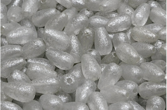OUTLET 10 grams Drop Beads, 9 x 6 mm, Crystal Etched Silver Gray (00030-etch-34301), Glass, Czech Republic