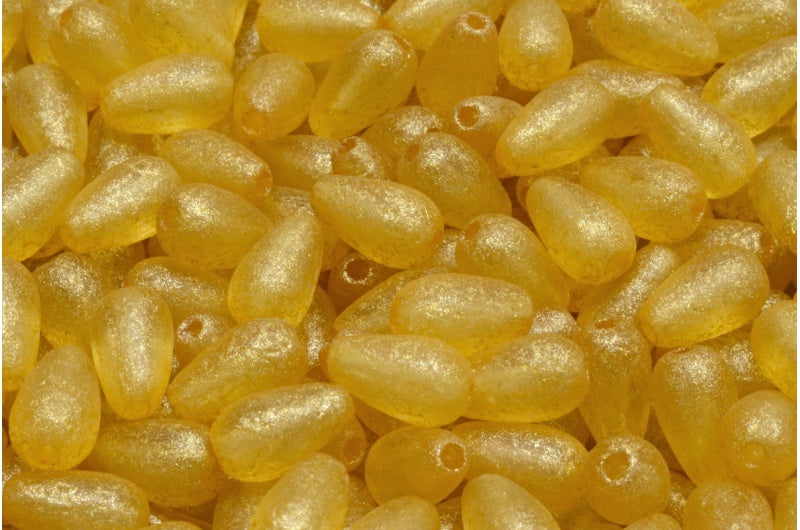 Drop Beads, Crystal Etched Light Yellow (00030-etch-34302), Glass, Czech Republic