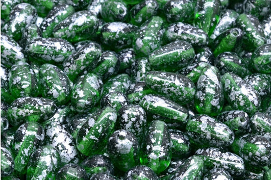 Drop Beads, Transparent Green Silver Splash (50560-94400), Glass, Czech Republic