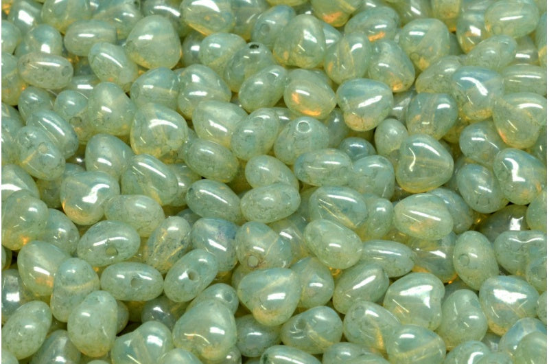 Heart Beads, Opal White Terracotta Green (01000-15457), Glass, Czech Republic