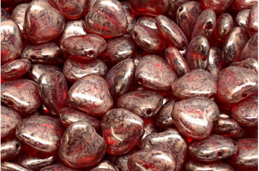 Heart Beads, Ruby Red 86750 (90080-86750), Glass, Czech Republic