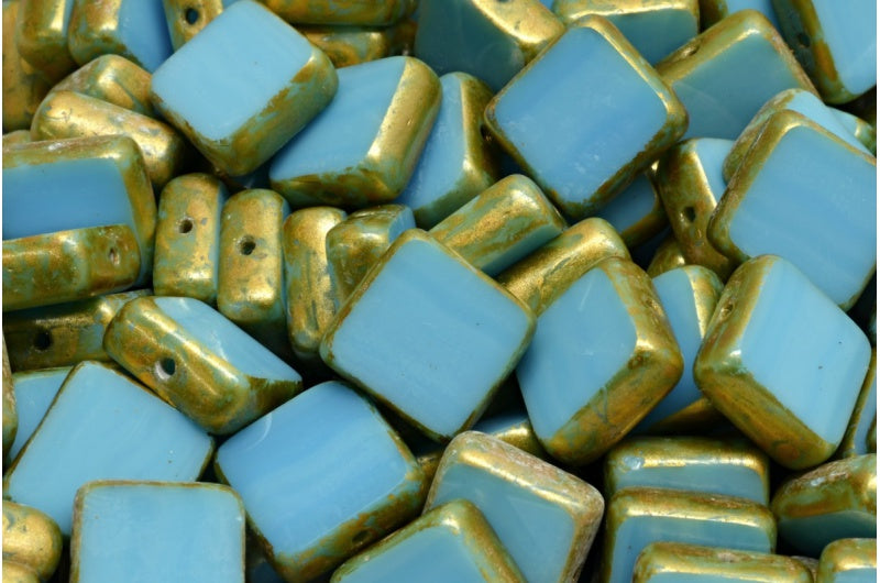 Table Cut Square Beads, Blue Gold Splash (63010-86720), Glass, Czech Republic