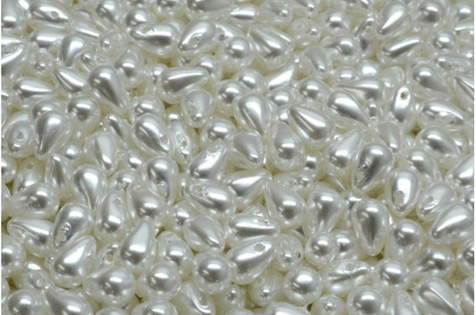 Drop Beads, White White Pearl (02010-70402), Glass, Czech Republic