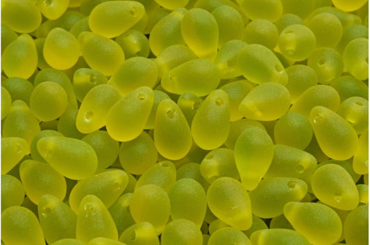 OUTLET 10 grams Drop Beads, 6 x 9 mm, Transparent Yellow Transparent Green Matte (80020-50220-84100), Glass, Czech Republic