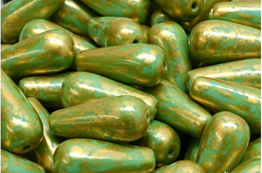 Drop Beads, Turquoise Gold Splash (63130-86720), Glass, Czech Republic
