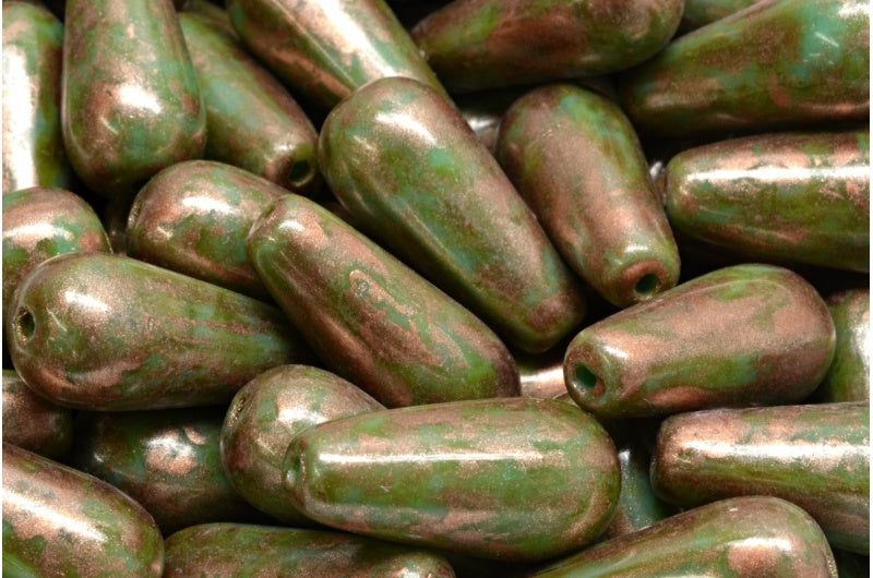 ドロップビーズ、ターコイズトラバーチン 86750 (63130-86800-86750)、ガラス、チェコ共和国