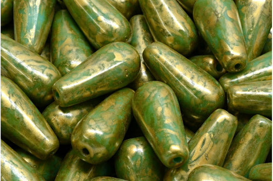 Drop Beads, Turquoise Travertin Gold Splash (63130-86800-86720), Glass, Czech Republic
