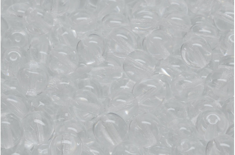 Round Druck Beads, Crystal (00030), Glass, Czech Republic