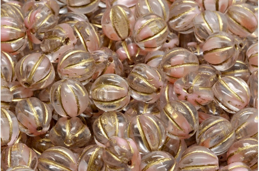 メロンビーズ、ピンクゴールドライン（R0742-54302）、ガラス、チェコ共和国