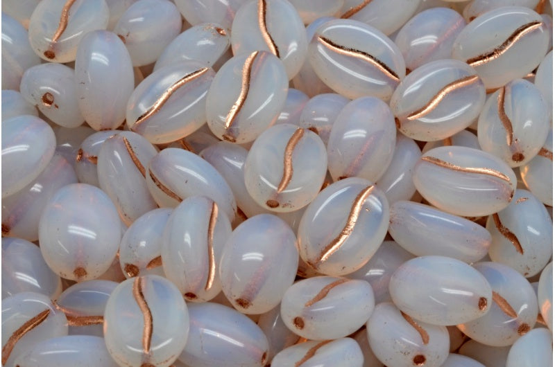 Coffee Bean Beads, Opal White Copper Lined (01000-54307), Glass, Czech Republic