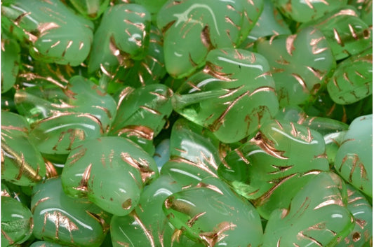 Grape Leaf Beads, Opal Green Transparent Green Copper Lined (52010-50520-54307), Glass, Czech Republic