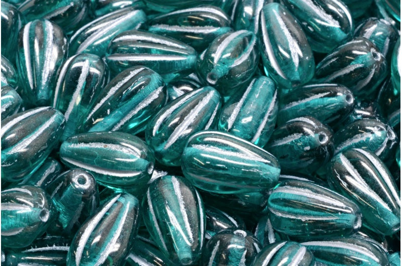 Drop Melon Beads, Transparent Aqua Silver Lined (60220-54301), Glass, Czech Republic