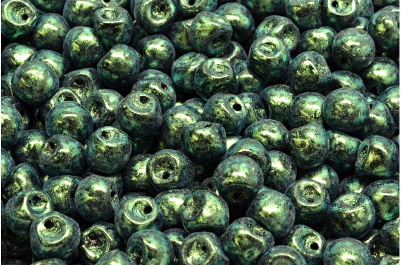 Mushroom Button Beads, Black Green Iridiscent (23980-86922), Glass, Czech Republic