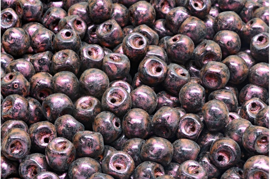 Mushroom Button Beads, Black Red Iridiscent (23980-86944), Glass, Czech Republic