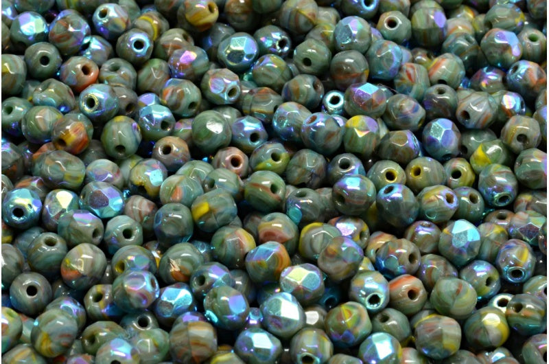 Faceted Round Fire Polished Beads, R5999 Ab (R5999-28701), Glass, Czech Republic