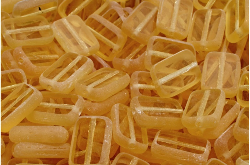 Table Cut Rectangle Beads, Transparent Light Topaz Yellow Matte (10020-84100), Glass, Czech Republic