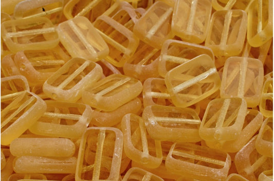 Table Cut Rectangle Beads, Transparent Light Topaz Yellow Matte (10020-84100), Glass, Czech Republic