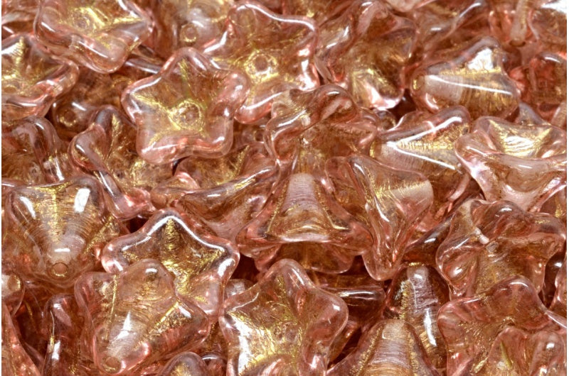 Petunia Flower Beads, Crystal Gold Lined Light Pink (00030-54302-34304), Glass, Czech Republic