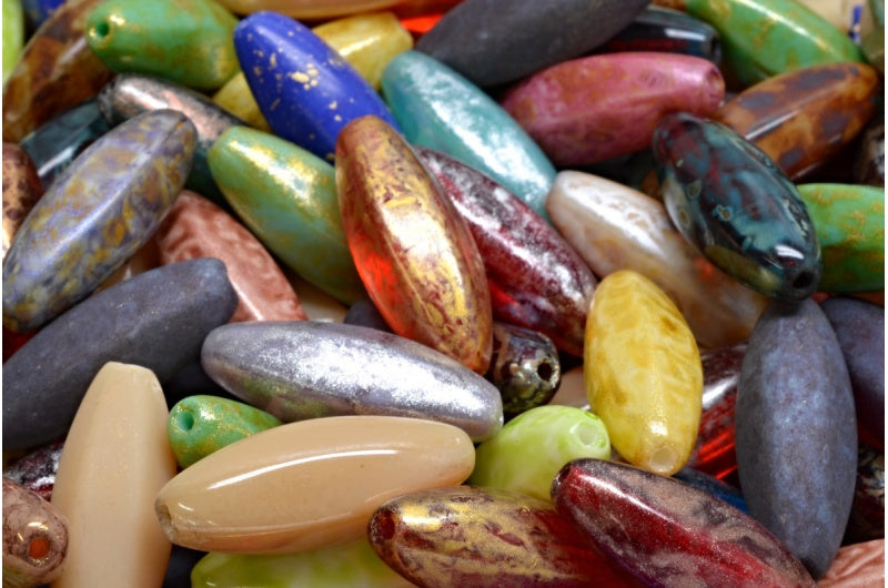 OUTLET 10 grams Peeled Olive Beads, 19 x 7 mm, 1 Mixed Colors (00001-mix), Glass, Czech Republic