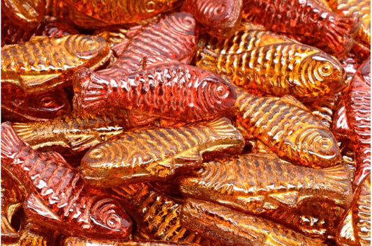 OUTLET 10 grams Big Fish Beads, 24 x 10 mm, Crystal Gold Lined 28012 (00030-54302-28012), Glass, Czech Republic