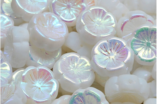 Hawaiian Flower Beads, Chalk White Ab Full (2X Side) (03000-28703), Glass, Czech Republic