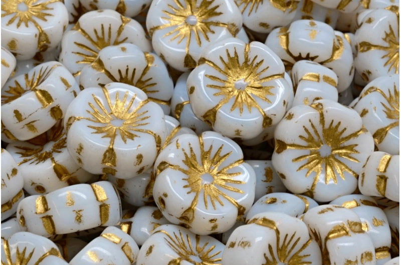 Hawaiian Flower Beads, Chalk White Gold Lined (03000-54302), Glass, Czech Republic