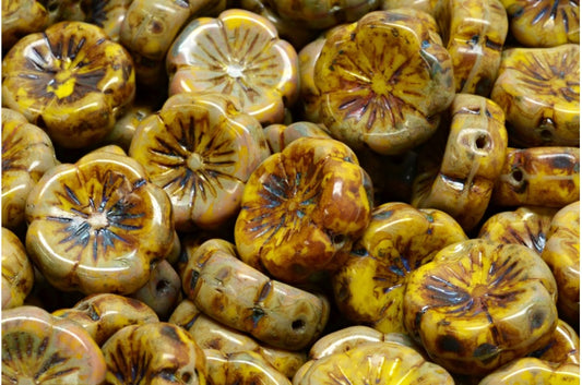 Hawaiian Flower Beads, Bright Yellow Travertin (83130-86800), Glass, Czech Republic