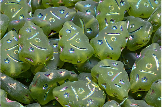 OUTLET 10 grams Christmas Tree Beads, 17 x 12 mm, Transparent Green 28103 Matte (50230-28103-84100), Glass, Czech Republic