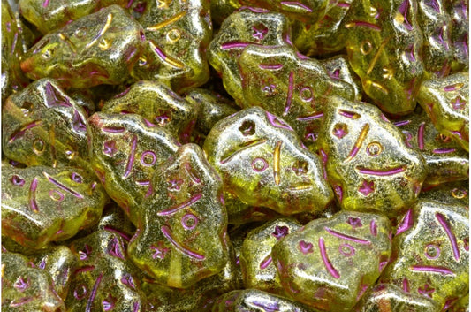 Christmas Tree Beads, Transparent Green Pink Lined Light Yellow (50230-43807-34302), Glass, Czech Republic