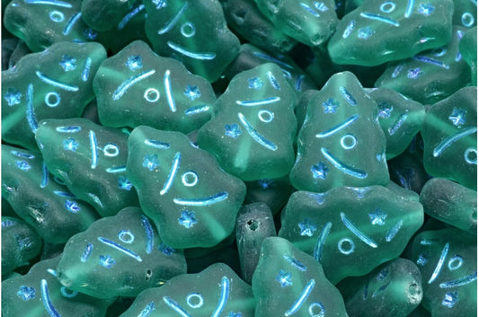 クリスマスツリービーズ、透明グリーンエメラルドABフル（2Xサイド）マット（50720-28703-84100）、ガラス、チェコ共和国