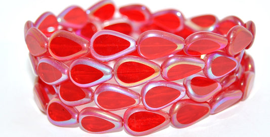 Table Cut Drop Beads, Ruby Red Ab 2X (90080-AB-2X), Glass, Czech Republic ~ STRANDED