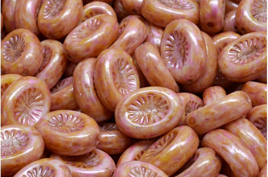 Kiwi Beads, White Pink Beige Luster Spotted (02010-65323), Glass, Czech Republic