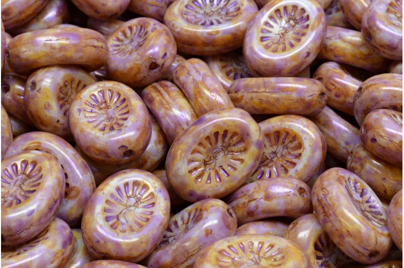 Kiwi Beads, White Travertin Puprple (02010-65328), Glass, Czech Republic