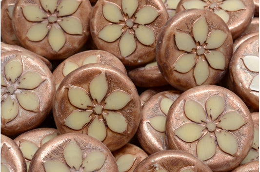 Table Cut Coin Flower Beads, Beige 86750 (11111-86750), Glass, Czech Republic