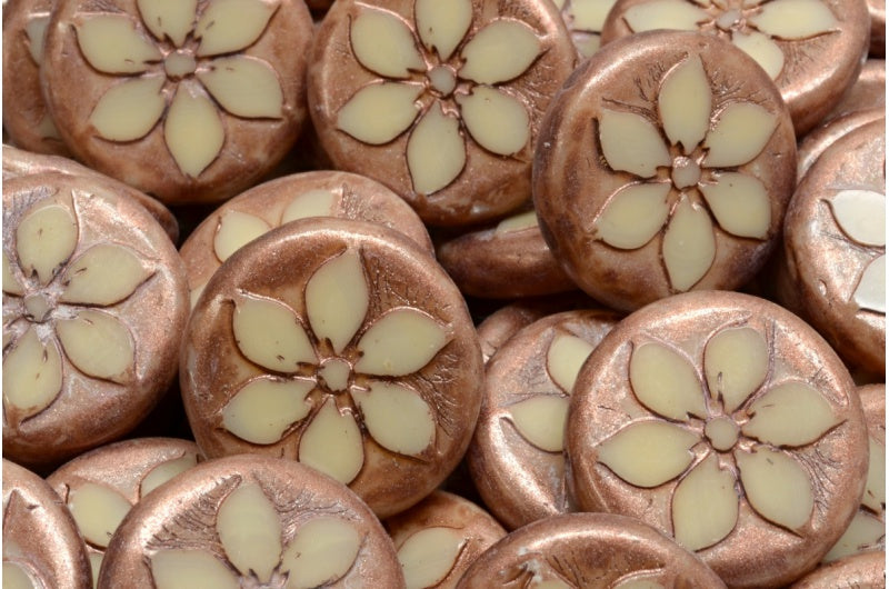 奥特莱斯 10克 桌面切割硬币花珠，米色铜溅 (11111-86750)，玻璃，捷克共和国