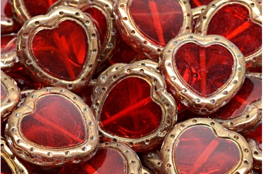 Table Cut Heart In Heart Beads, Ruby Red Bronze (90080-14415), Glass, Czech Republic