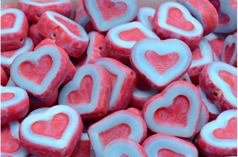 アウトレット 10グラム テーブルカットハートビーズ、14 x 12 mm、オパールアクア 84304 (61400-84304)、ガラス、チェコ共和国